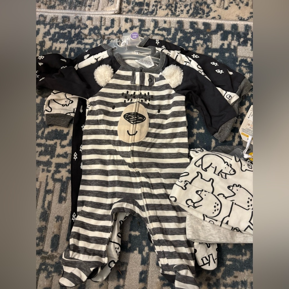 Gerber Gray & White Striped Bear Zip One-Piece